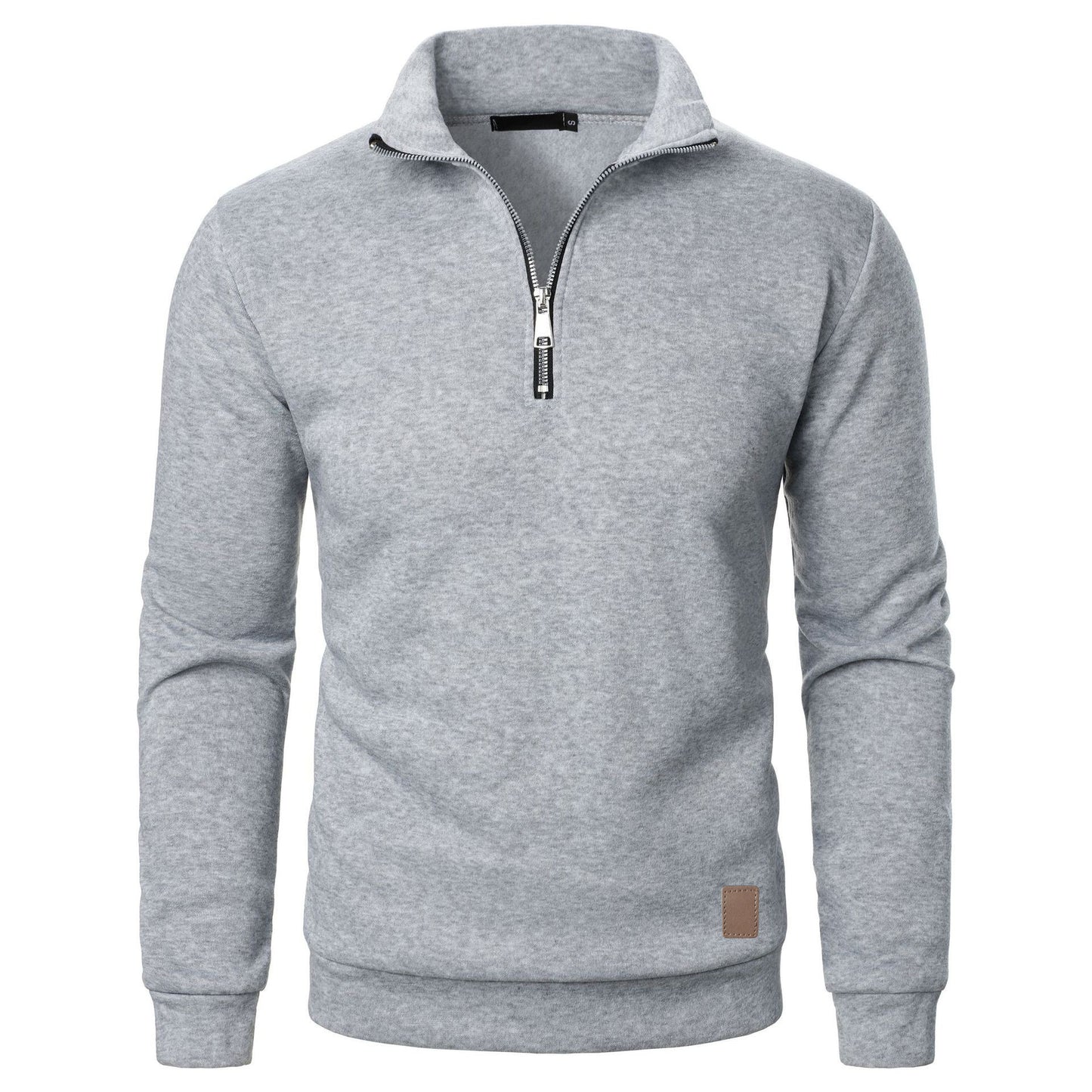 Men's Stand Collar Half Zip Long-sleeved Sports Casual Solid Color Fleece Top